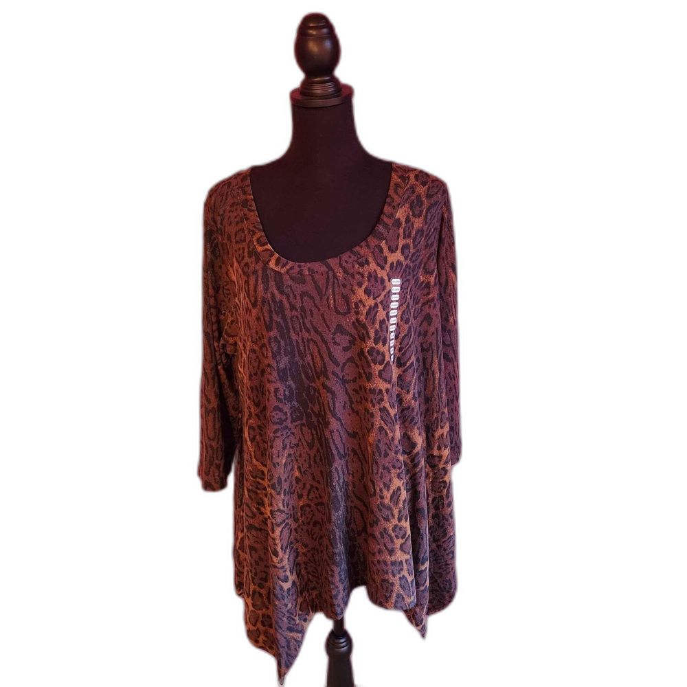 Brand New Women's Premise Asymmetrical printed tunic. Size XXL,ESPRESSO BROWN.